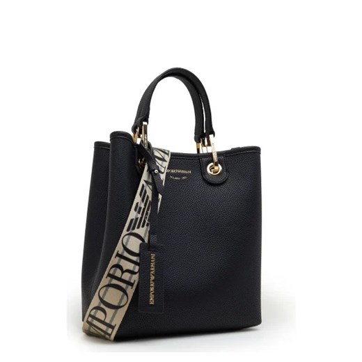 Shopper bag Emporio Armani czarna na ramię duża ze skóry ekologicznej matowa 