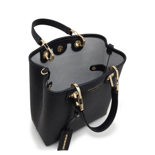Shopper bag czarna Emporio Armani na ramię ze skóry ekologicznej matowa elegancka 