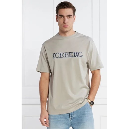 T-shirt męski Iceberg szary z krótkim rękawem sportowy 