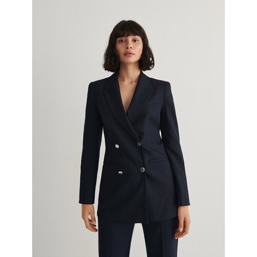 Reserved - Dwurzędowa marynarka z wiskozą - granatowy Reserved XL Reserved