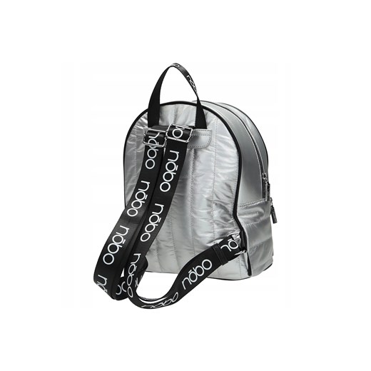 Srebrny pikowany plecak Nobo z logowanymi paskami Nobo One size okazyjna cena NOBOBAGS.COM