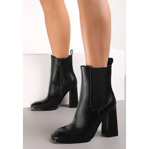 Czarne Botki na Słupku z Kwadratowym Noskiem Peninnah Renee 41 wyprzedaż renee.pl