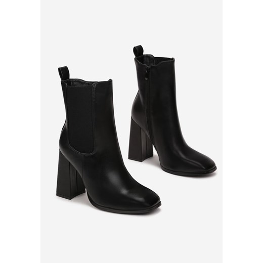Czarne Botki na Słupku z Kwadratowym Noskiem Peninnah Renee 40 wyprzedaż renee.pl