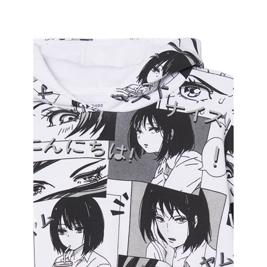 Cropp - Czarno-biała bluza z motywem mangi - biały Cropp L promocja Cropp