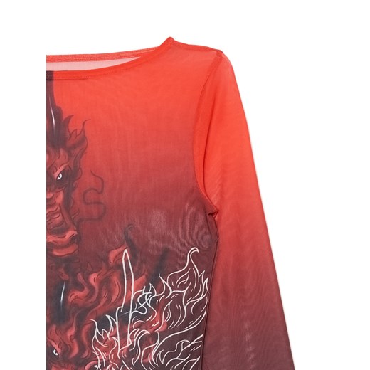 Cropp - Czerwona bluzka z motywem smoków - wielobarwny Cropp L Cropp promocja