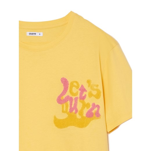 Cropp - Żółta koszulka z aplikacją - żółty Cropp M okazyjna cena Cropp