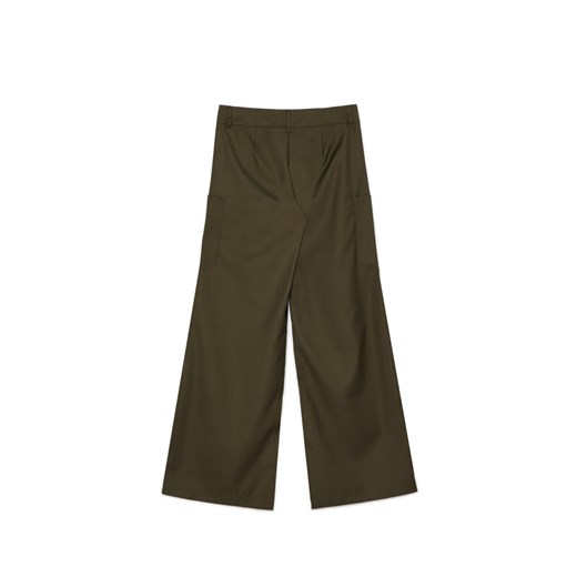 Cropp - Zielone spodnie wide leg z kieszeniami cargo - zielony Cropp 44 okazyjna cena Cropp