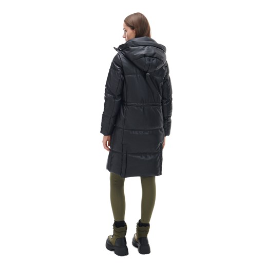 Cropp - Czarny płaszcz puffer z imitacji skóry - czarny Cropp XL Cropp