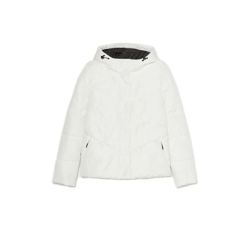 Cropp - Biała kurtka puffer z kapturem - biały Cropp S promocyjna cena Cropp