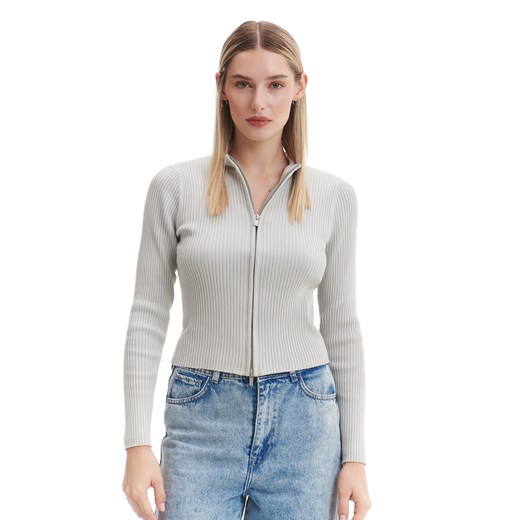 Cropp - Szary rozpinany sweter w prążki - jasny szary Cropp XL wyprzedaż Cropp
