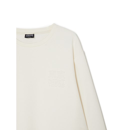 Cropp - Kremowa bluza z tłoczonymi napisami - kremowy Cropp L okazyjna cena Cropp