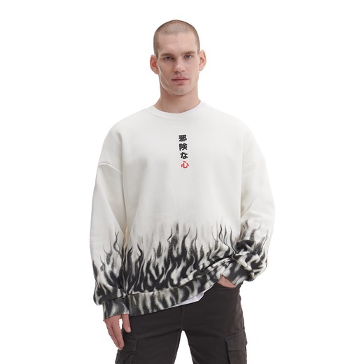 Cropp - Polaowa bluza z motywem płomieni - kremowy Cropp L Cropp