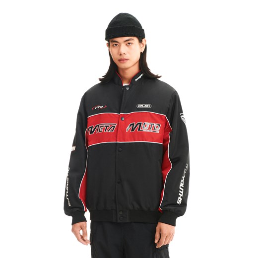 Cropp - Czarna kurtka bomber z nadrukami - czarny Cropp XL Cropp promocyjna cena