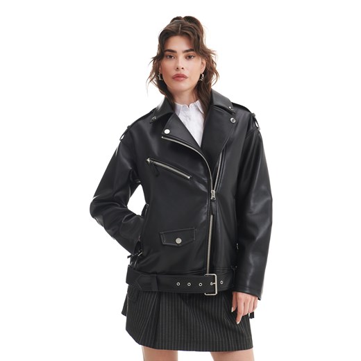 Cropp - Czarna kurtka oversize z imitacji skóry - czarny Cropp XL Cropp