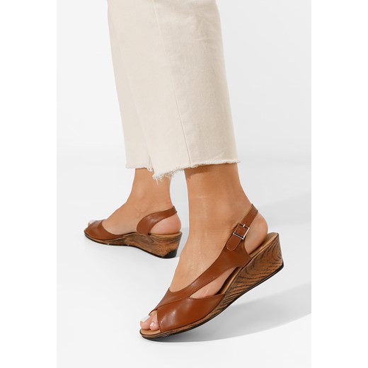 Camelowe sandały na koturnie skórzane Rhonia Zapatos 36 wyprzedaż Zapatos