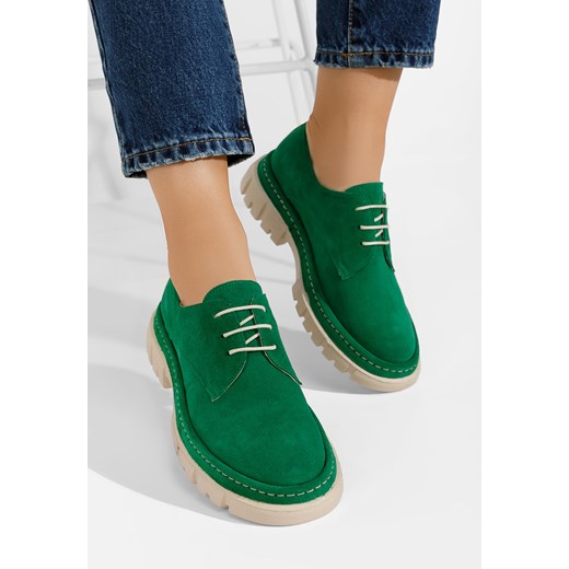Zielone półbuty damskie skórzane Besania Zapatos 40 promocyjna cena Zapatos