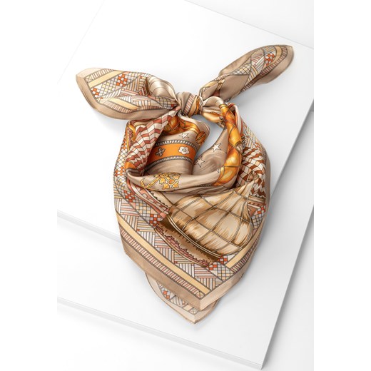 Beżowa jedwabna apaszka w oryginalny wzór ze sklepu Molton w kategorii Szaliki i chusty damskie - zdjęcie 167560242