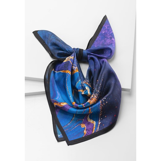 Niebieska jedwabna apaszka w abstrakcyjny wzór ze sklepu Molton w kategorii Szaliki i chusty damskie - zdjęcie 167560252