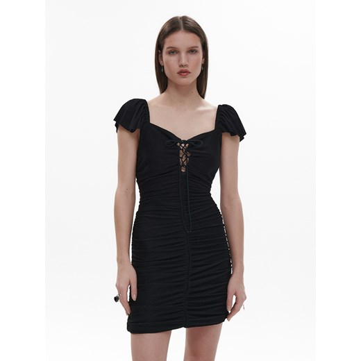 Cropp - Czarna sukienka mini z marszczeniami - czarny Cropp L Cropp promocja