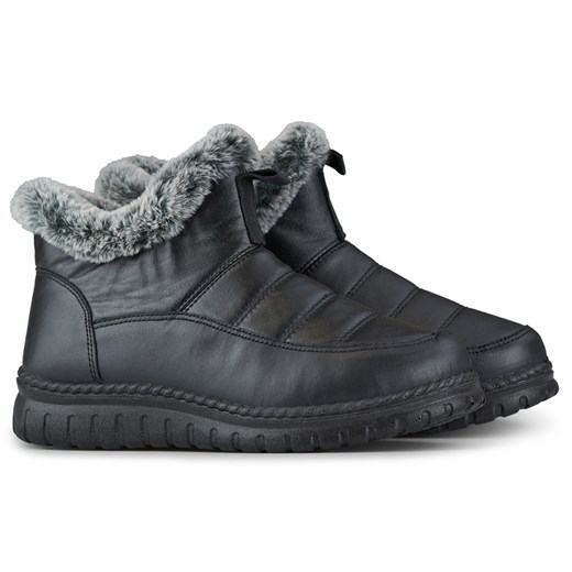 Komfortowe krótkie botki śniegowce buty zimowe futerko czarne ze sklepu ButyModne.pl w kategorii Śniegowce damskie - zdjęcie 167572271