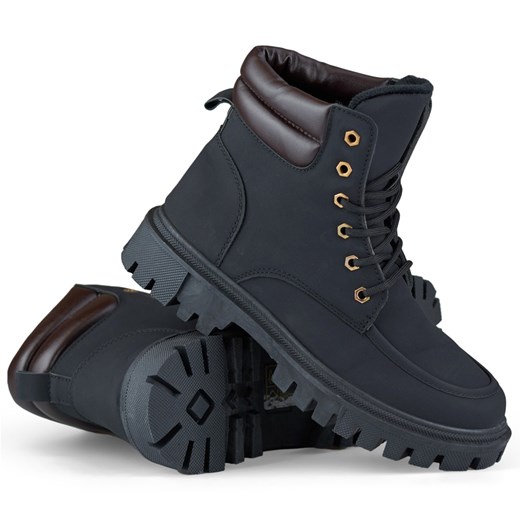 Ocieplane buty damskie wysokie traperki czarne wiązane ze sklepu ButyModne.pl w kategorii Workery damskie - zdjęcie 167572312