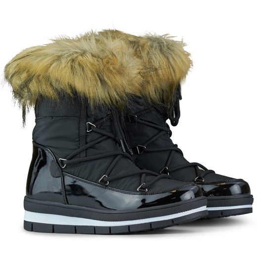 Wysokie buty zimowe damskie śniegowce z futerkiem czarne ze sklepu ButyModne.pl w kategorii Śniegowce damskie - zdjęcie 167572322