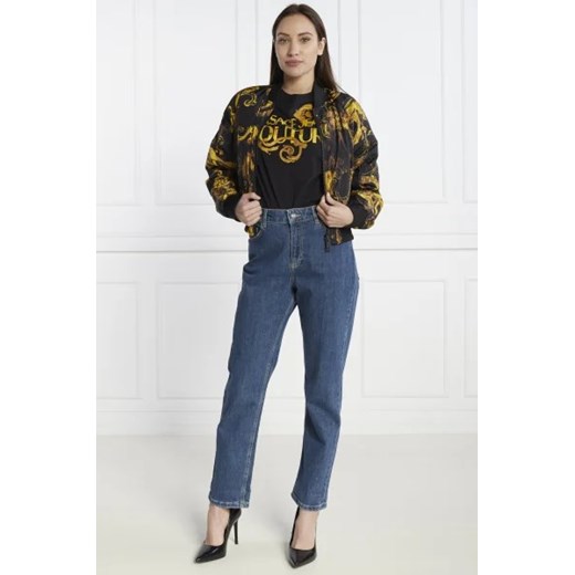 Bluzka damska Versace Jeans w stylu młodzieżowym z napisami z krótkim rękawem 