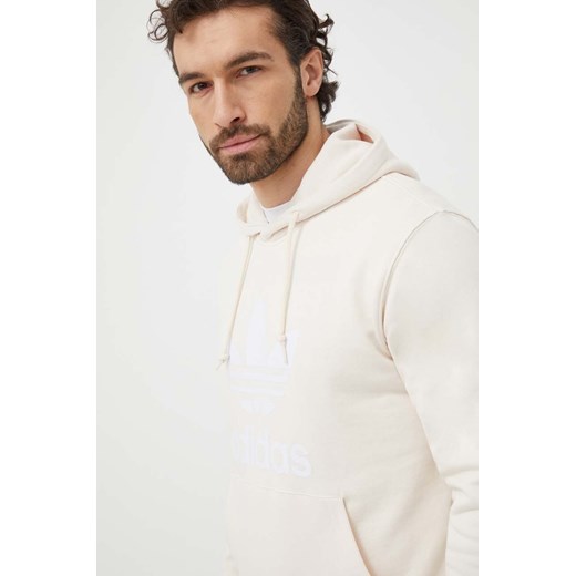 adidas Originals bluza bawełniana Adicolor Classics Trefoil męska kolor beżowy z kapturem z nadrukiem IM9408 ze sklepu ANSWEAR.com w kategorii Bluzy męskie - zdjęcie 167576034