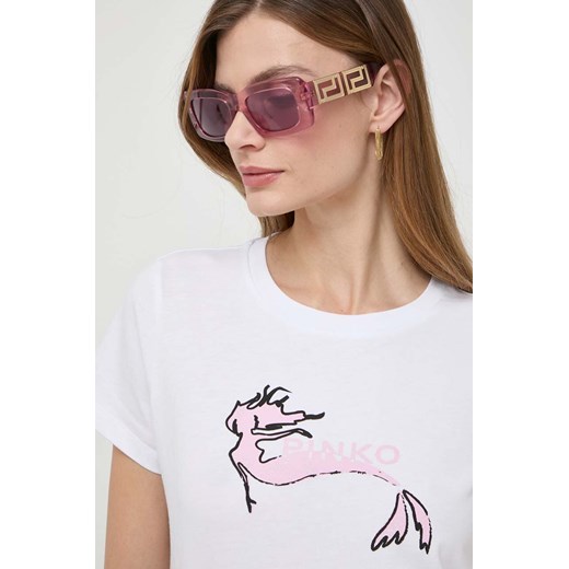 Pinko t-shirt bawełniany damski kolor biały 100355.A1OC ze sklepu ANSWEAR.com w kategorii Bluzki damskie - zdjęcie 167576921