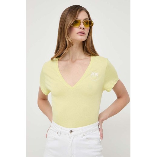 Pinko t-shirt bawełniany damski kolor żółty 102950.A1N8 ze sklepu ANSWEAR.com w kategorii Bluzki damskie - zdjęcie 167576931