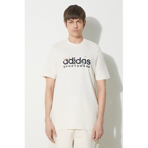 adidas t-shirt bawełniany męski kolor beżowy z nadrukiem IM8305 ze sklepu ANSWEAR.com w kategorii T-shirty męskie - zdjęcie 167576981