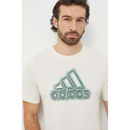adidas t-shirt bawełniany męski kolor beżowy z nadrukiem IS2873 ze sklepu ANSWEAR.com w kategorii T-shirty męskie - zdjęcie 167577051