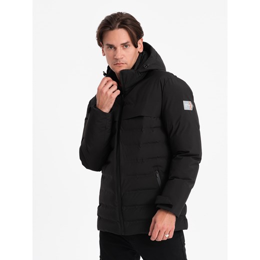 Zimowa kurtka męska z odpinanym kapturem - czarna V3 OM-JAHP-0150 XL ombre