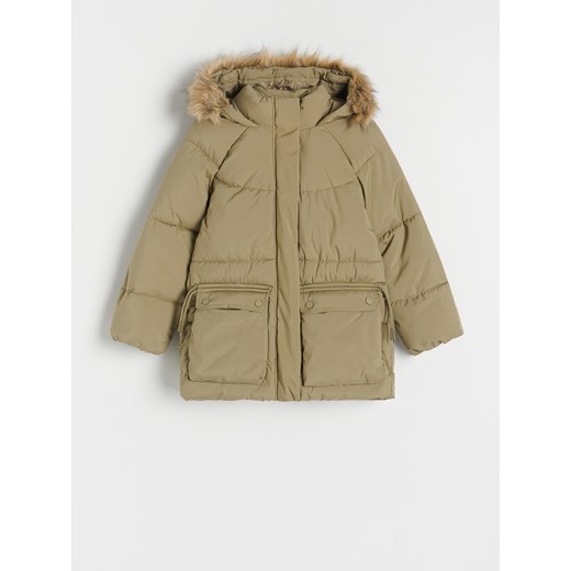 Reserved - Ocieplana kurtka z kapturem - zielony ze sklepu Reserved w kategorii Kurtki dziewczęce - zdjęcie 167582921