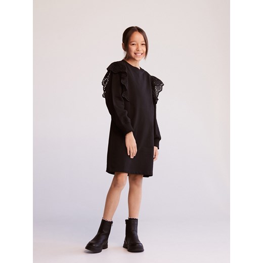Reserved - Sukienka z ażurową falbaną - czarny Reserved 158 (12 lat) okazyjna cena Reserved