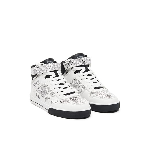 Cropp - Białe sneakersy z nadrukami - biały Cropp 44 Cropp