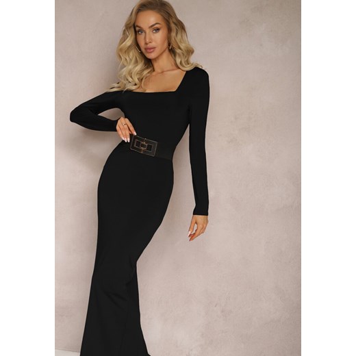 Czarna Dopasowana Sukienka Maxi z Kwadratowym Dekoltem Fioral ze sklepu Renee odzież w kategorii Sukienki - zdjęcie 167617572