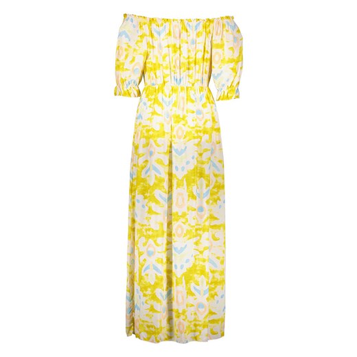 Sukienka żółta Miss Goodlife z krótkimi rękawami z dekoltem v na wiosnę 