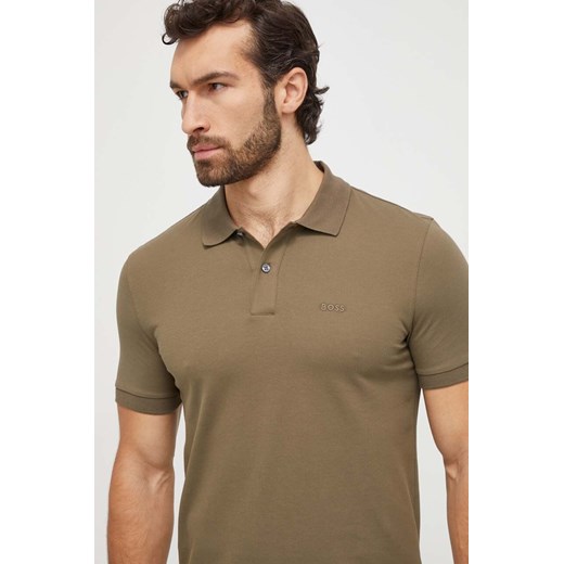 BOSS polo bawełniane kolor zielony gładki 50468301 ze sklepu ANSWEAR.com w kategorii T-shirty męskie - zdjęcie 167620551