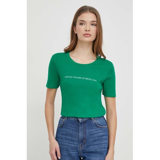 United Colors of Benetton t-shirt bawełniany damski kolor zielony ze sklepu ANSWEAR.com w kategorii Bluzki damskie - zdjęcie 167621103