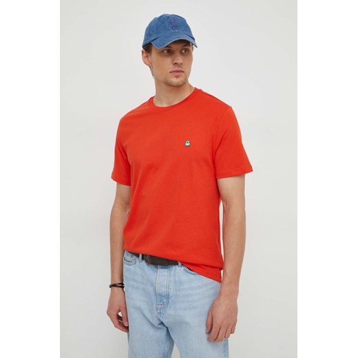 United Colors of Benetton t-shirt bawełniany męski kolor czerwony gładki ze sklepu ANSWEAR.com w kategorii T-shirty męskie - zdjęcie 167635200