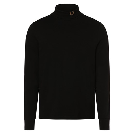 Fred Perry Męska koszula z długim rękawem Mężczyźni Bawełna czarny jednolity ze sklepu vangraaf w kategorii T-shirty męskie - zdjęcie 167641212