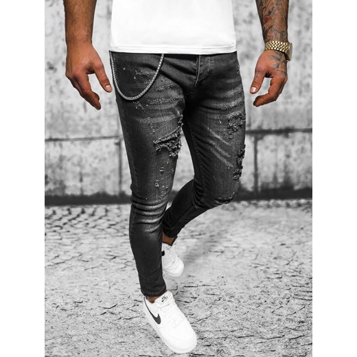 Spodnie jeansowe męskie czarne OZONEE O/MB465 ze sklepu ozonee.pl w kategorii Jeansy męskie - zdjęcie 167648620