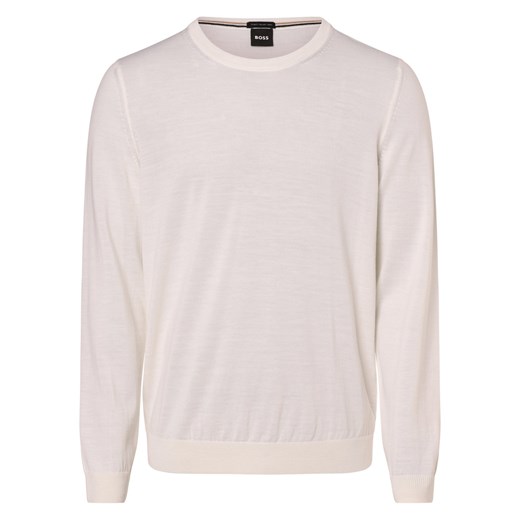 BOSS Męski sweter - Leno-P Mężczyźni drobna dzianina biały jednolity ze sklepu vangraaf w kategorii Swetry męskie - zdjęcie 167665722