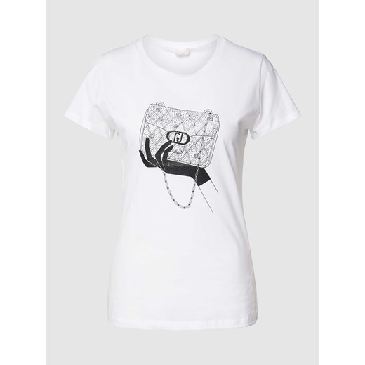T-shirt z nadrukiem z motywem i obszyciem ozdobnymi kamieniami ze sklepu Peek&Cloppenburg  w kategorii Bluzki damskie - zdjęcie 167681761