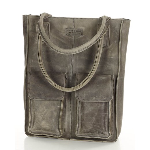 Torebka z kieszonkami skórzana dobrze zorganizowany shopper - MARCO MAZZINI taupe khaki ze sklepu Verostilo w kategorii Torby Shopper bag - zdjęcie 167685991