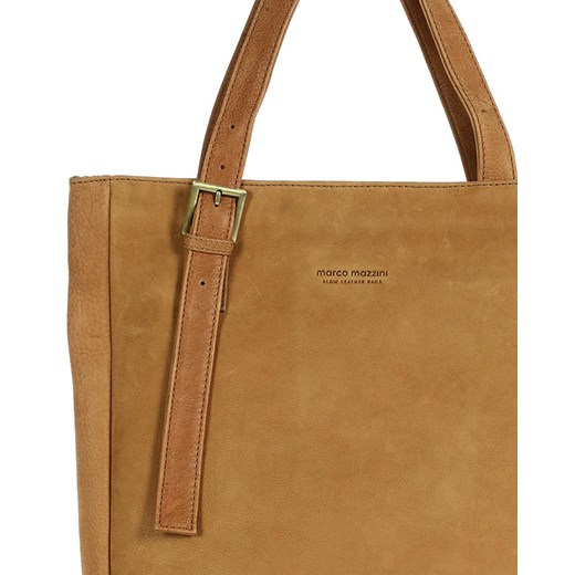 Duża torba skórzana old look na ramię shopper bag - MARCO MAZZINI brąz camel ze sklepu Verostilo w kategorii Torby Shopper bag - zdjęcie 167686163