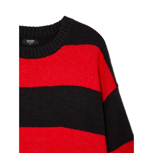 Cropp - Czarno-czerwony sweter w paski - czerwony Cropp M wyprzedaż Cropp