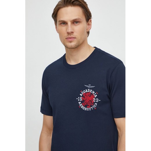 Aeronautica Militare t-shirt bawełniany męski kolor granatowy z nadrukiem ze sklepu ANSWEAR.com w kategorii T-shirty męskie - zdjęcie 167697104