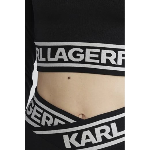 Bluzka damska Karl Lagerfeld czarna z długim rękawem z napisami z elastanu 